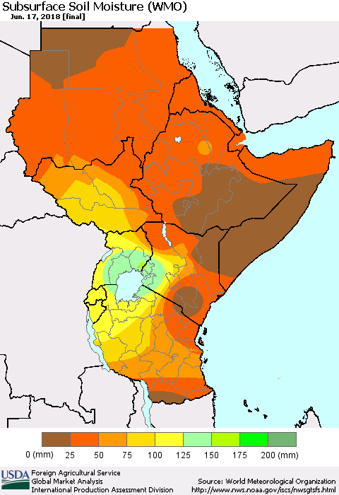 Eastern Africa Subsurface Soil Moisture (WMO) Thematic Map For 6/11/2018 - 6/17/2018