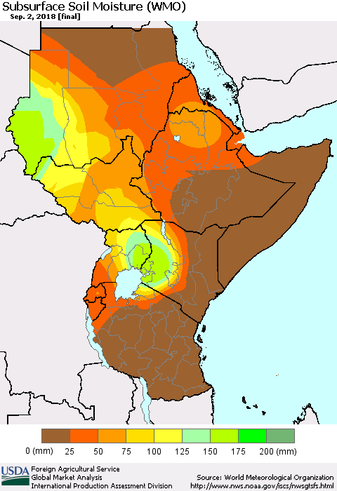 Eastern Africa Subsurface Soil Moisture (WMO) Thematic Map For 8/27/2018 - 9/2/2018