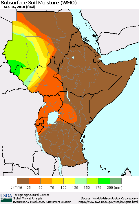 Eastern Africa Subsurface Soil Moisture (WMO) Thematic Map For 9/10/2018 - 9/16/2018