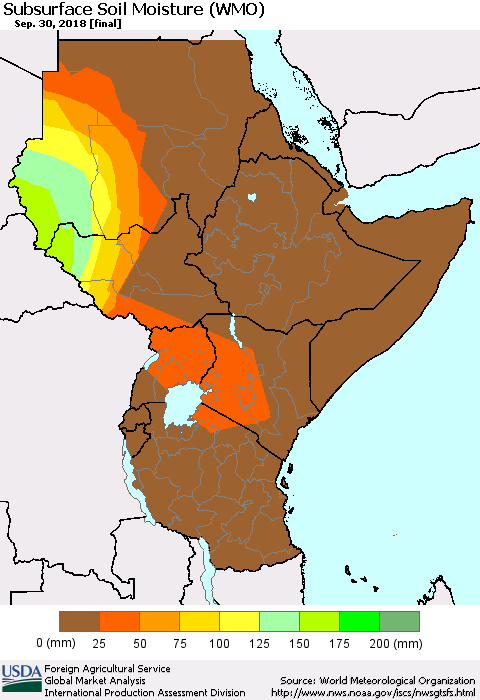 Eastern Africa Subsurface Soil Moisture (WMO) Thematic Map For 9/24/2018 - 9/30/2018