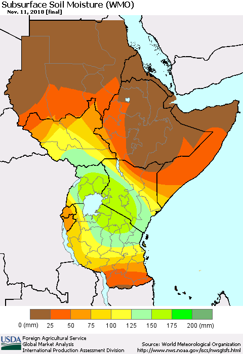 Eastern Africa Subsurface Soil Moisture (WMO) Thematic Map For 11/5/2018 - 11/11/2018