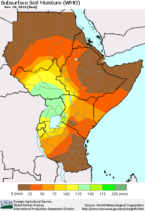 Eastern Africa Subsurface Soil Moisture (WMO) Thematic Map For 11/12/2018 - 11/18/2018