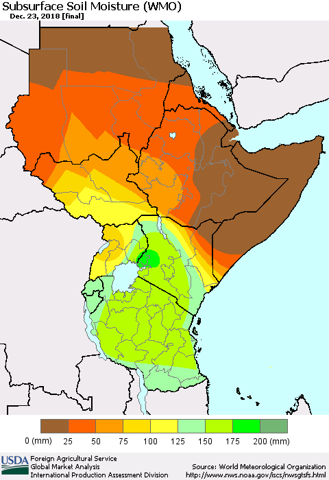 Eastern Africa Subsurface Soil Moisture (WMO) Thematic Map For 12/17/2018 - 12/23/2018