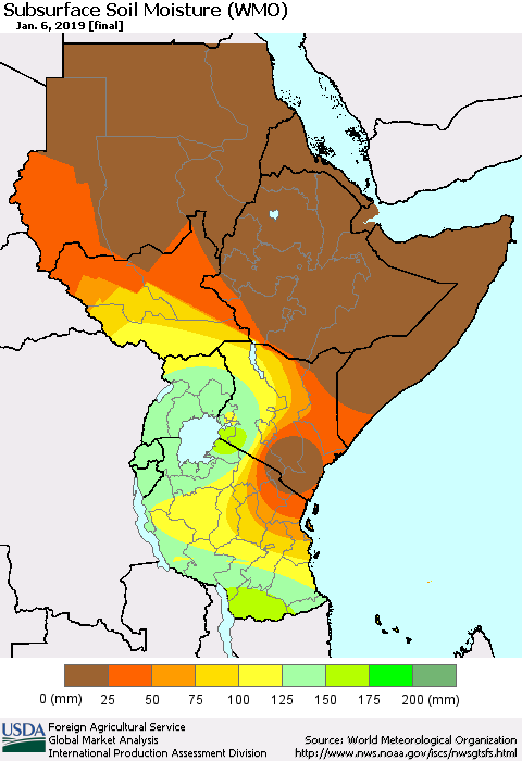Eastern Africa Subsurface Soil Moisture (WMO) Thematic Map For 12/31/2018 - 1/6/2019