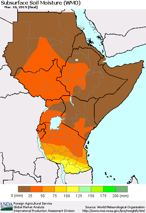 Eastern Africa Subsurface Soil Moisture (WMO) Thematic Map For 3/4/2019 - 3/10/2019