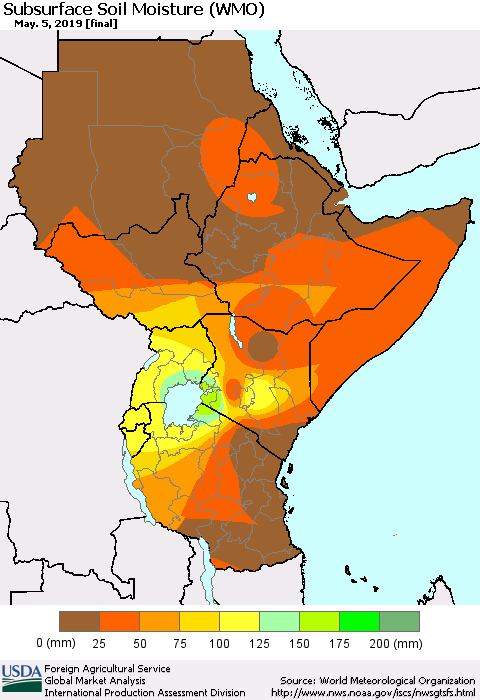 Eastern Africa Subsurface Soil Moisture (WMO) Thematic Map For 4/29/2019 - 5/5/2019