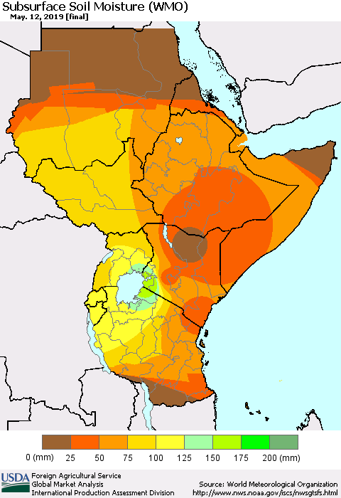 Eastern Africa Subsurface Soil Moisture (WMO) Thematic Map For 5/6/2019 - 5/12/2019