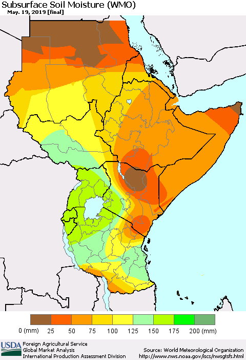 Eastern Africa Subsurface Soil Moisture (WMO) Thematic Map For 5/13/2019 - 5/19/2019