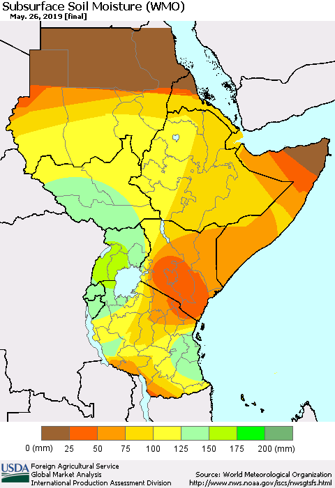 Eastern Africa Subsurface Soil Moisture (WMO) Thematic Map For 5/20/2019 - 5/26/2019