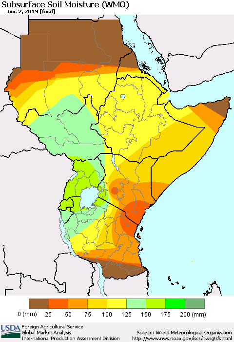 Eastern Africa Subsurface Soil Moisture (WMO) Thematic Map For 5/27/2019 - 6/2/2019