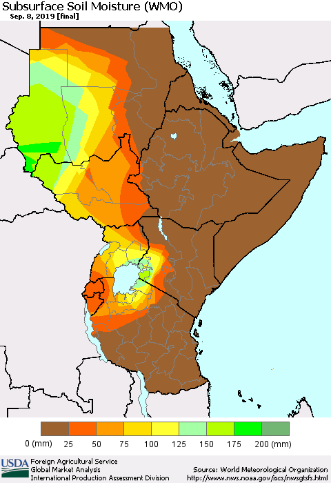 Eastern Africa Subsurface Soil Moisture (WMO) Thematic Map For 9/2/2019 - 9/8/2019