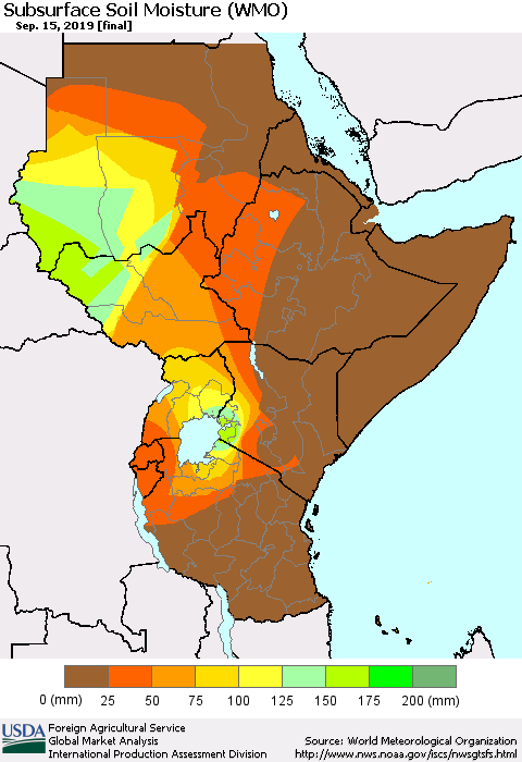 Eastern Africa Subsurface Soil Moisture (WMO) Thematic Map For 9/9/2019 - 9/15/2019