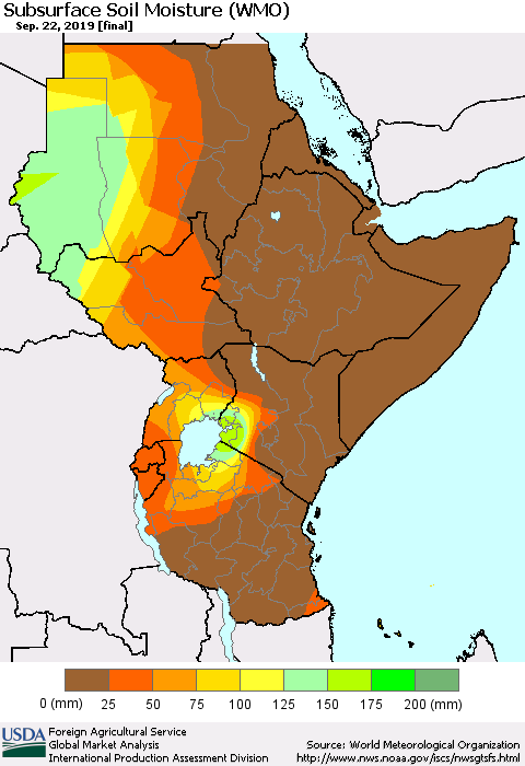 Eastern Africa Subsurface Soil Moisture (WMO) Thematic Map For 9/16/2019 - 9/22/2019