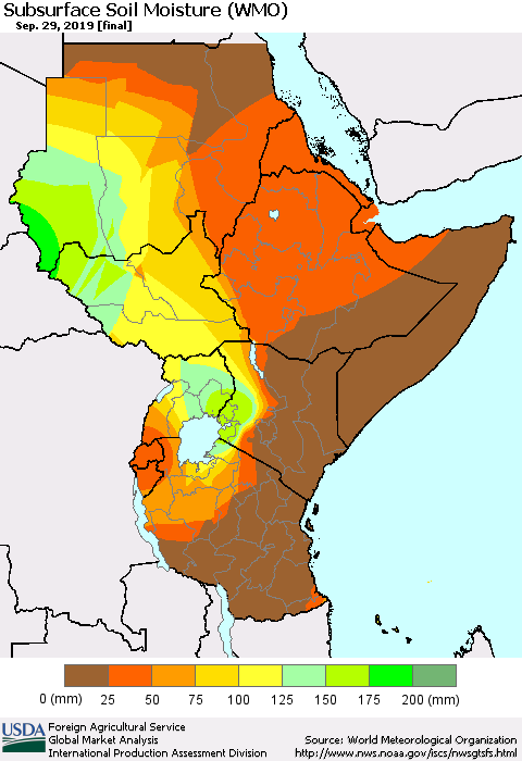 Eastern Africa Subsurface Soil Moisture (WMO) Thematic Map For 9/23/2019 - 9/29/2019