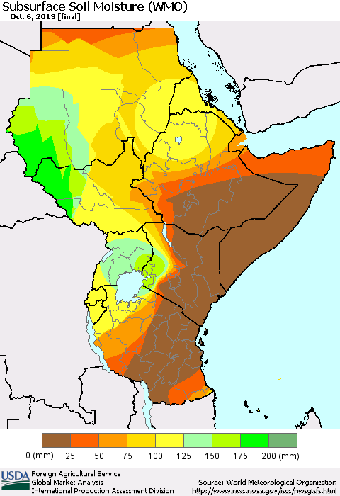 Eastern Africa Subsurface Soil Moisture (WMO) Thematic Map For 9/30/2019 - 10/6/2019