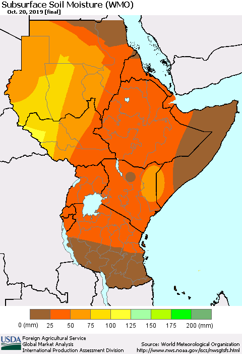 Eastern Africa Subsurface Soil Moisture (WMO) Thematic Map For 10/14/2019 - 10/20/2019