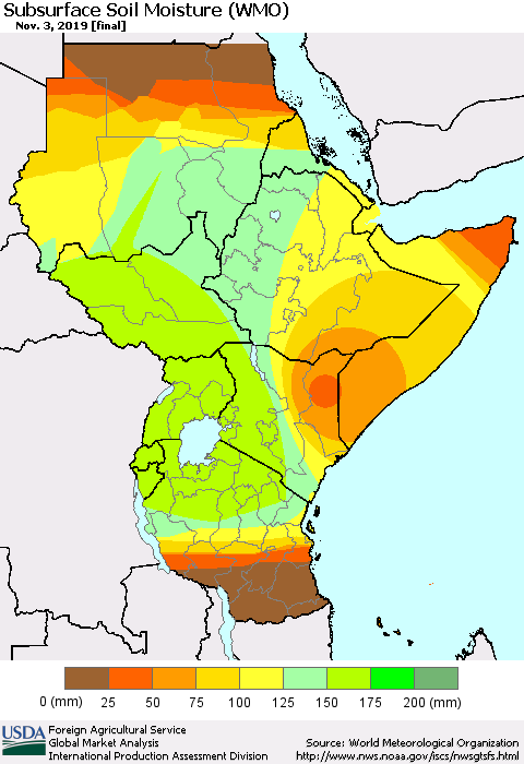 Eastern Africa Subsurface Soil Moisture (WMO) Thematic Map For 10/28/2019 - 11/3/2019