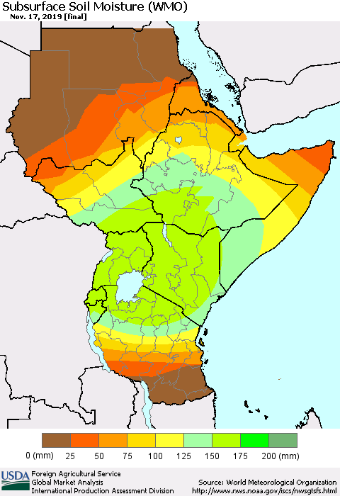 Eastern Africa Subsurface Soil Moisture (WMO) Thematic Map For 11/11/2019 - 11/17/2019