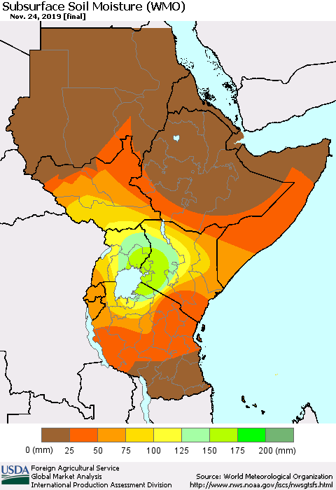 Eastern Africa Subsurface Soil Moisture (WMO) Thematic Map For 11/18/2019 - 11/24/2019