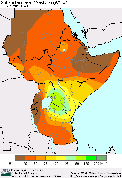 Eastern Africa Subsurface Soil Moisture (WMO) Thematic Map For 11/25/2019 - 12/1/2019