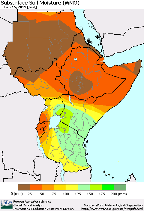 Eastern Africa Subsurface Soil Moisture (WMO) Thematic Map For 12/9/2019 - 12/15/2019