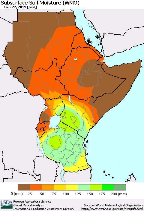 Eastern Africa Subsurface Soil Moisture (WMO) Thematic Map For 12/16/2019 - 12/22/2019
