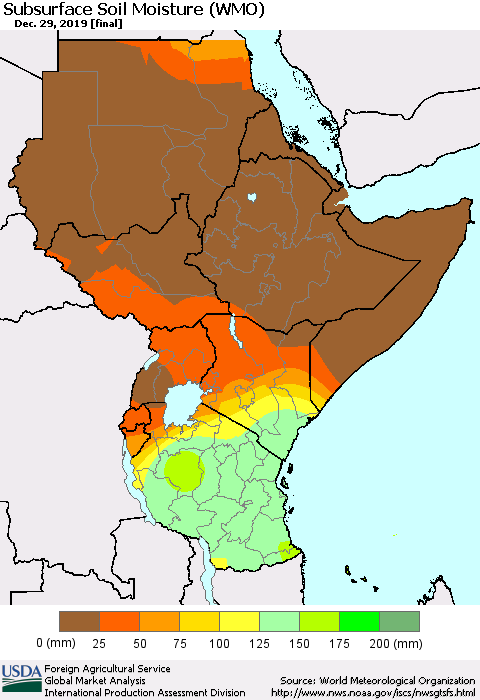 Eastern Africa Subsurface Soil Moisture (WMO) Thematic Map For 12/23/2019 - 12/29/2019