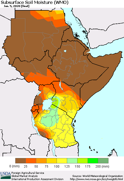 Eastern Africa Subsurface Soil Moisture (WMO) Thematic Map For 12/30/2019 - 1/5/2020