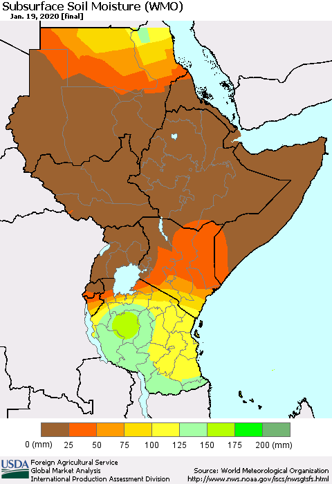 Eastern Africa Subsurface Soil Moisture (WMO) Thematic Map For 1/13/2020 - 1/19/2020