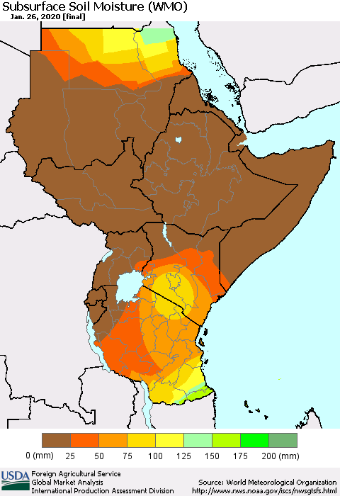 Eastern Africa Subsurface Soil Moisture (WMO) Thematic Map For 1/20/2020 - 1/26/2020
