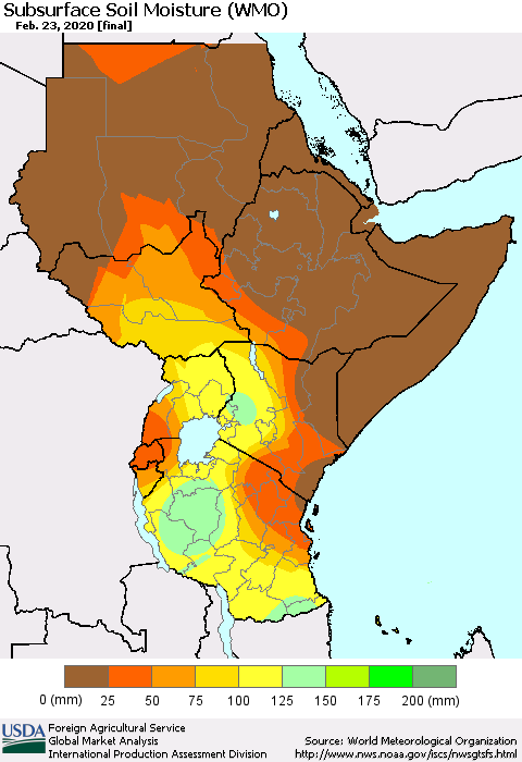 Eastern Africa Subsurface Soil Moisture (WMO) Thematic Map For 2/17/2020 - 2/23/2020