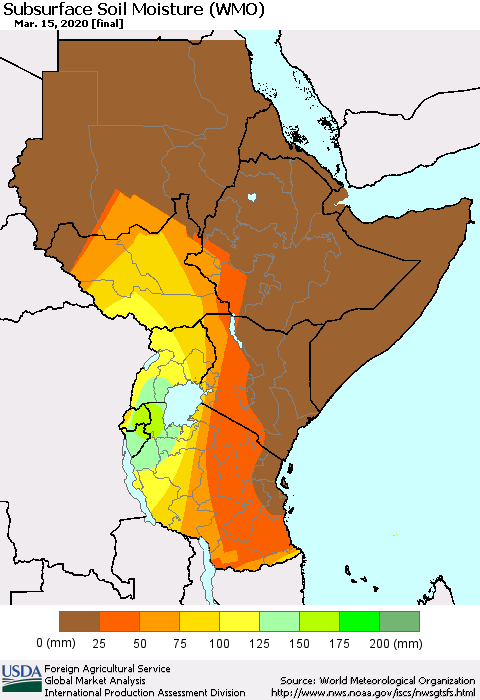 Eastern Africa Subsurface Soil Moisture (WMO) Thematic Map For 3/9/2020 - 3/15/2020