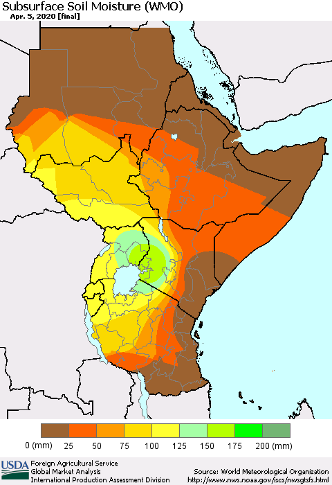 Eastern Africa Subsurface Soil Moisture (WMO) Thematic Map For 3/30/2020 - 4/5/2020