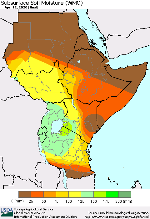 Eastern Africa Subsurface Soil Moisture (WMO) Thematic Map For 4/6/2020 - 4/12/2020