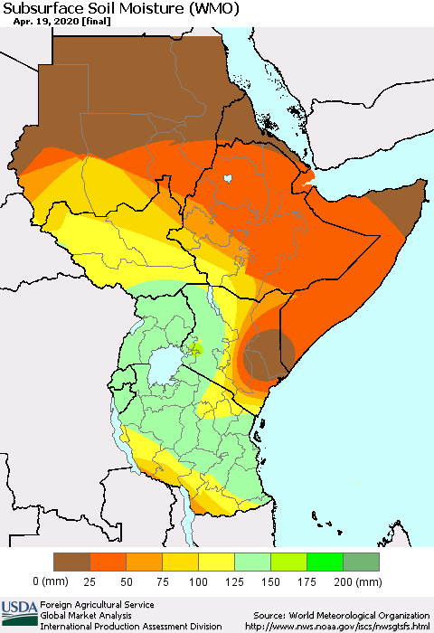 Eastern Africa Subsurface Soil Moisture (WMO) Thematic Map For 4/13/2020 - 4/19/2020