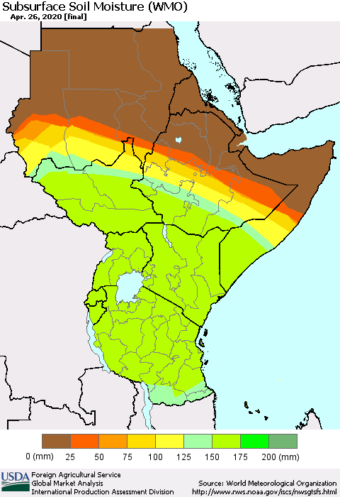 Eastern Africa Subsurface Soil Moisture (WMO) Thematic Map For 4/20/2020 - 4/26/2020