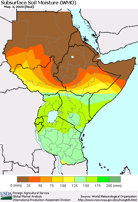 Eastern Africa Subsurface Soil Moisture (WMO) Thematic Map For 4/27/2020 - 5/3/2020