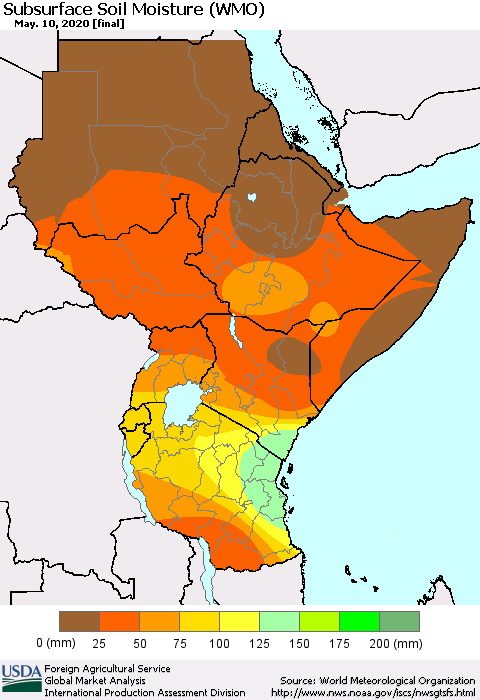 Eastern Africa Subsurface Soil Moisture (WMO) Thematic Map For 5/4/2020 - 5/10/2020