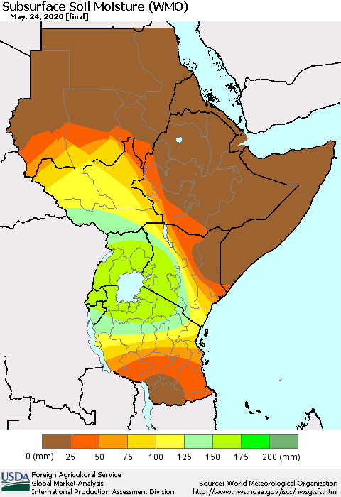 Eastern Africa Subsurface Soil Moisture (WMO) Thematic Map For 5/18/2020 - 5/24/2020