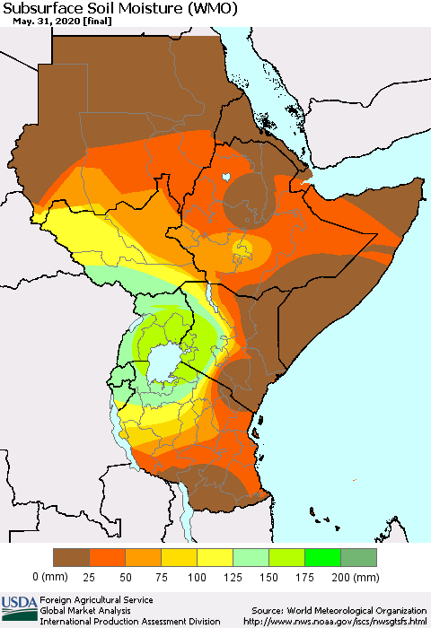 Eastern Africa Subsurface Soil Moisture (WMO) Thematic Map For 5/25/2020 - 5/31/2020
