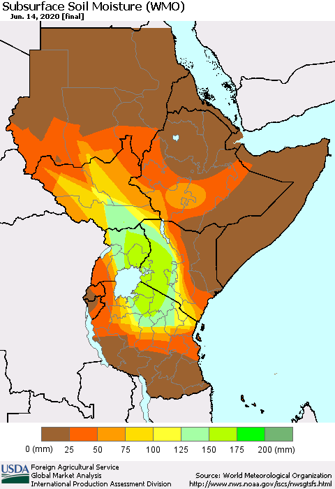 Eastern Africa Subsurface Soil Moisture (WMO) Thematic Map For 6/8/2020 - 6/14/2020