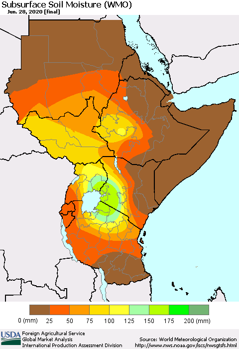 Eastern Africa Subsurface Soil Moisture (WMO) Thematic Map For 6/22/2020 - 6/28/2020
