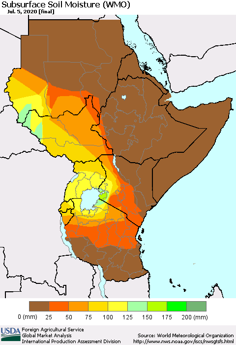 Eastern Africa Subsurface Soil Moisture (WMO) Thematic Map For 6/29/2020 - 7/5/2020