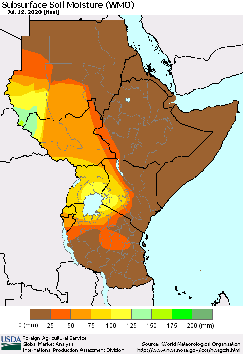 Eastern Africa Subsurface Soil Moisture (WMO) Thematic Map For 7/6/2020 - 7/12/2020