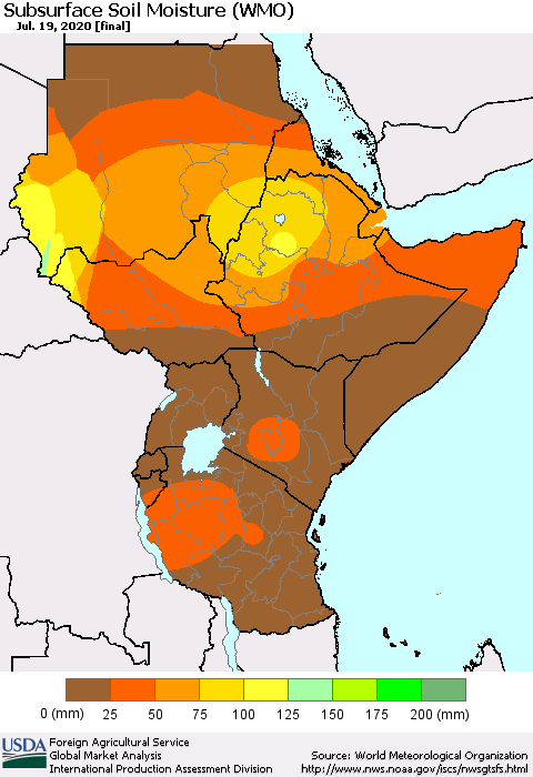 Eastern Africa Subsurface Soil Moisture (WMO) Thematic Map For 7/13/2020 - 7/19/2020