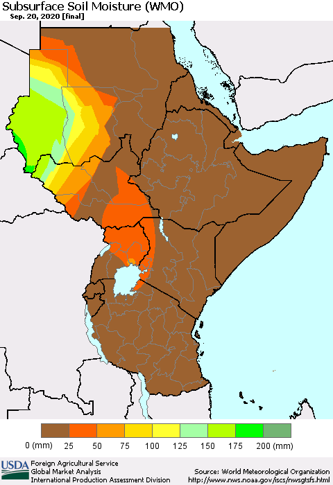 Eastern Africa Subsurface Soil Moisture (WMO) Thematic Map For 9/14/2020 - 9/20/2020
