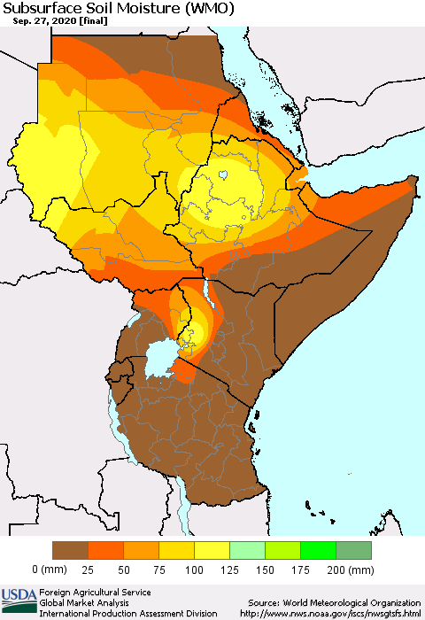 Eastern Africa Subsurface Soil Moisture (WMO) Thematic Map For 9/21/2020 - 9/27/2020