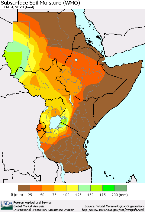 Eastern Africa Subsurface Soil Moisture (WMO) Thematic Map For 9/28/2020 - 10/4/2020