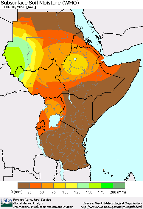 Eastern Africa Subsurface Soil Moisture (WMO) Thematic Map For 10/12/2020 - 10/18/2020