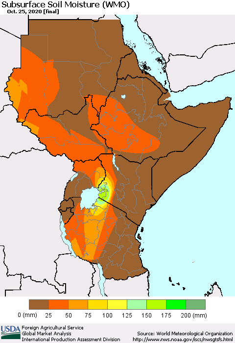 Eastern Africa Subsurface Soil Moisture (WMO) Thematic Map For 10/19/2020 - 10/25/2020